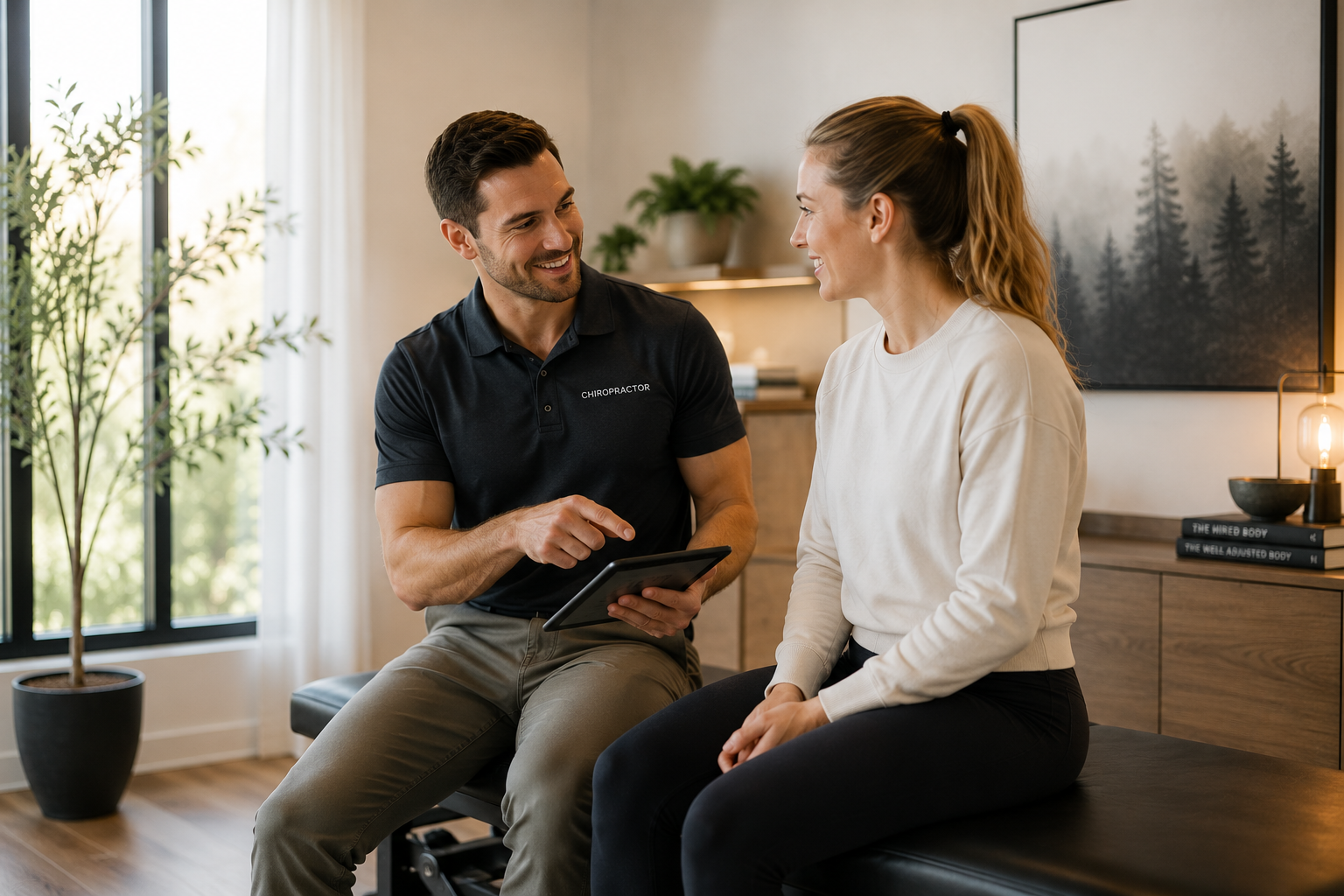 Chiropractor reviewing a care plan with a patient
